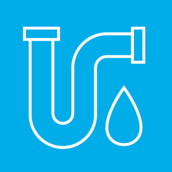 Blue icon depicting a leaking pipe