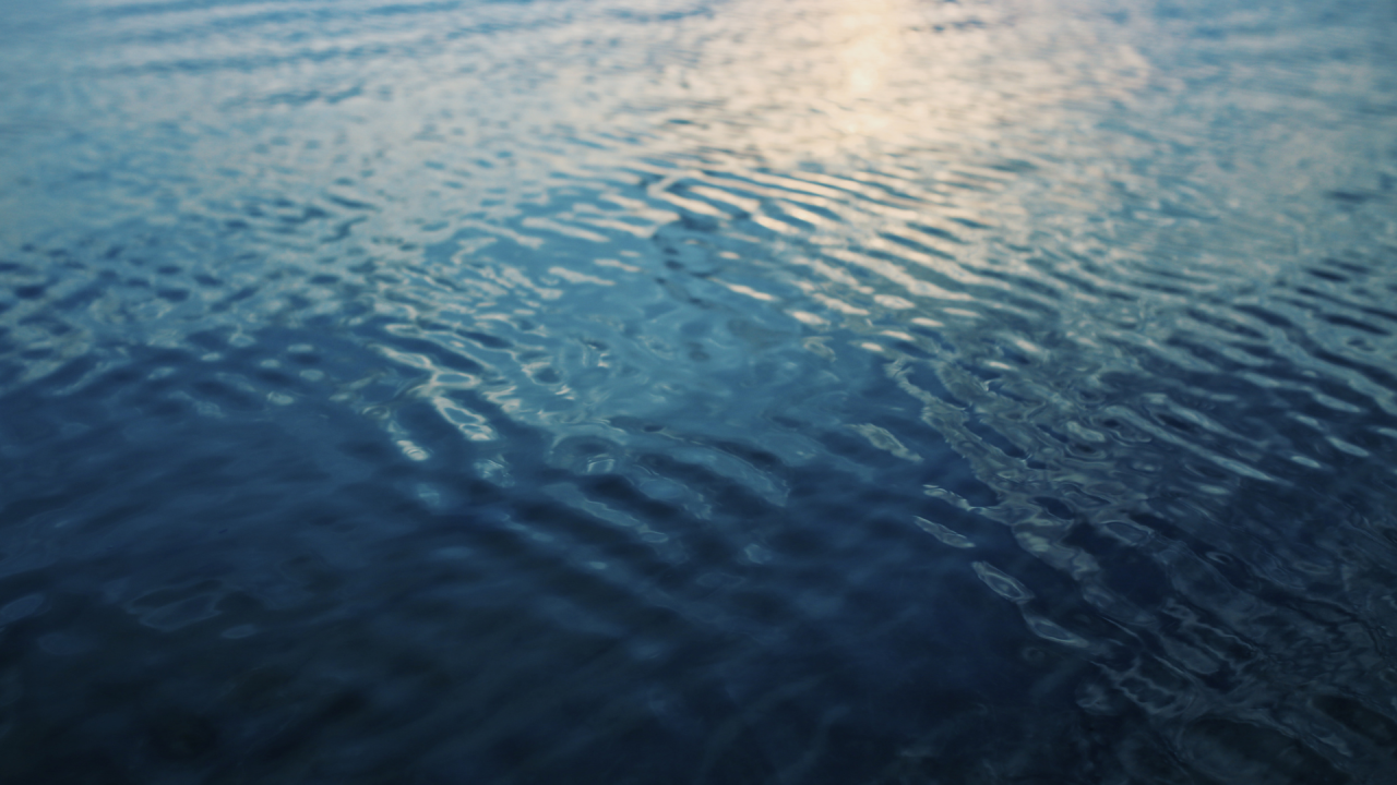 Rippling water with soft waves reflecting the light from the sky.
