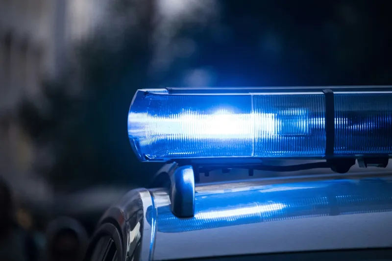 Blue light on police car