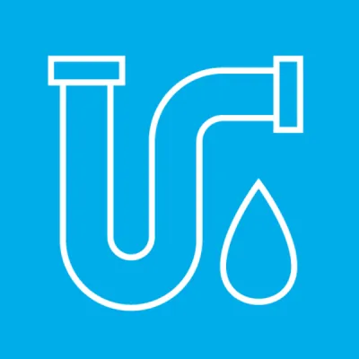 Blue icon depicting a leaking pipe